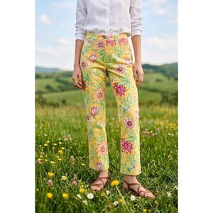 🔸️Manuel Canovas Yellow Italian Floral Print Pants Size 6